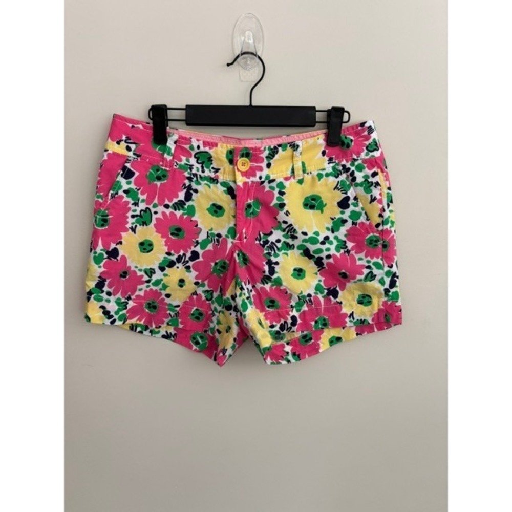 Lilly Pulitzer Pink Yellow Floral Doodle Bug  Daisy Shorts Size 4 Summer Beach